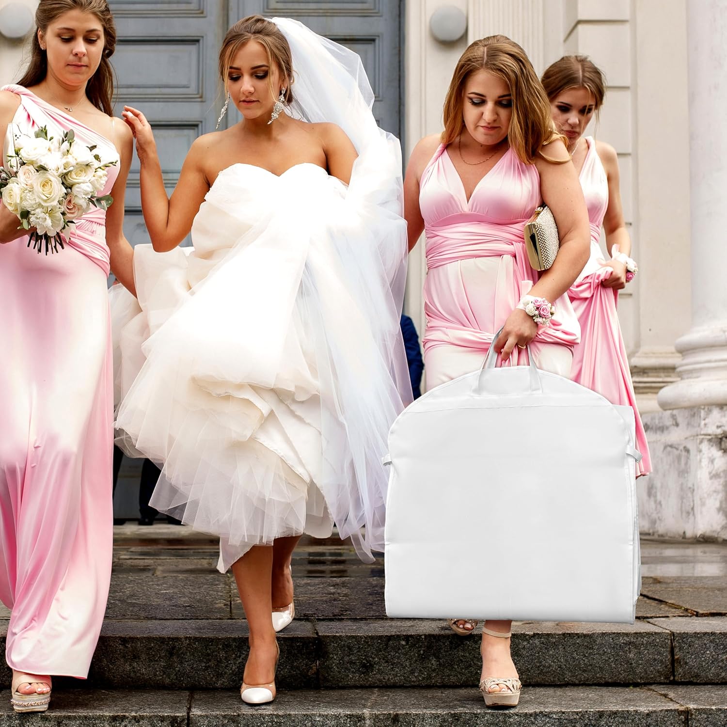 Simple Houseware Wedding Dress Garment Bag - 70-Inch Long, 8-Inch Gusseted Design with Pockets, White