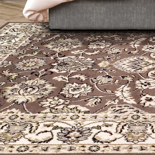 SUPERIOR Elegant Lille Collection Area Rug, 8mm Pile Height with Jute Backing, Beautiful Chic Bordered Rug Design, Anti-Static, Water-Repellent Rugs - 4ft x 6ft , Brown