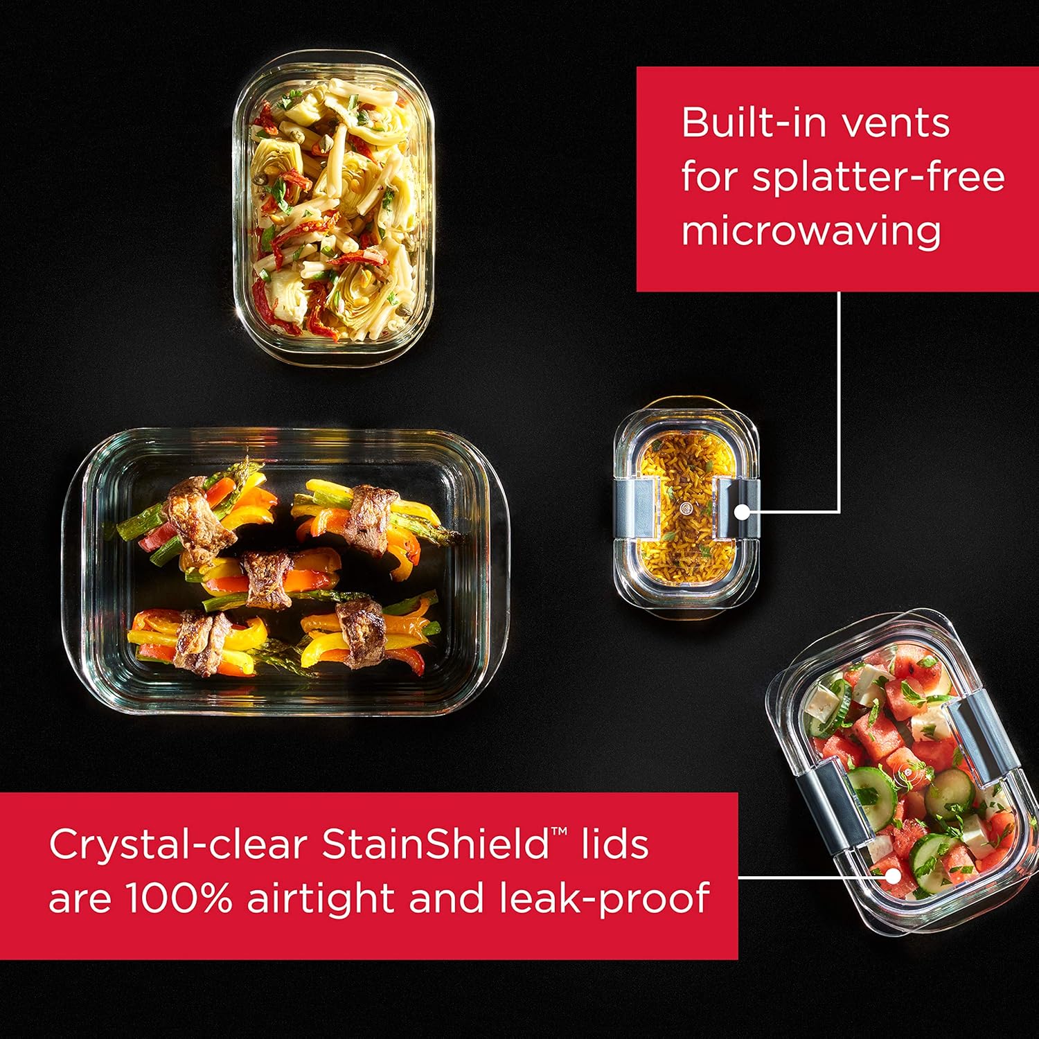 Rubbermaid Brilliance Glass Food Storage Containers - 8-Piece Set, BPA-Free, Leak-Proof, Clear/Grey