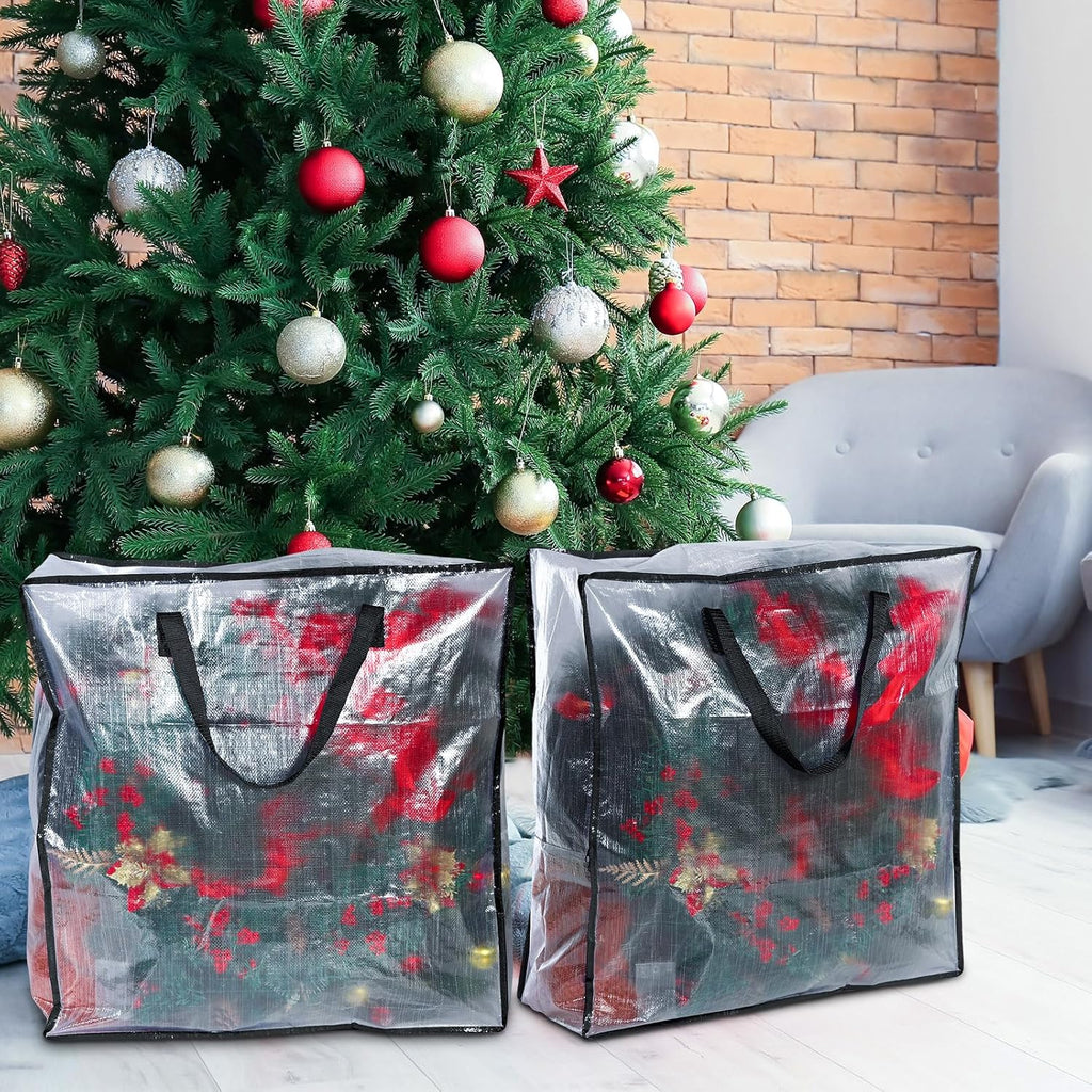 St. Patrick's Wreath Storage Bags - 8 Pcs Heavy Duty Clear Containers with Handle & Zipper | 26 Inch