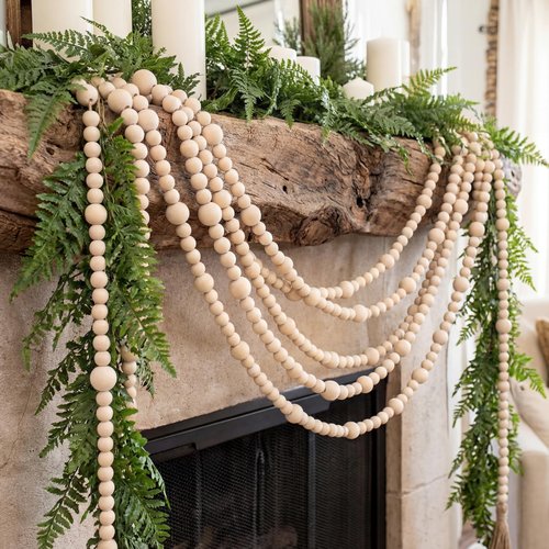 Ceenna 8 Pack 9 ft Rustic Christmas Wood Bead Garland for Xmas Tree Mantel Fireplace Stairs Coffee Table Decor Farmhouse Wooden Beads for Holiday Christmas Home Indoor Decor, Total 72 ft(Natural)