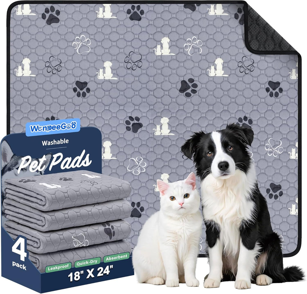 WanpeeGoo Washable Dog Pee Pads - Absorbent Reusable Training Pads, Non-Slip, Grey 18"x24" | 4 Pack