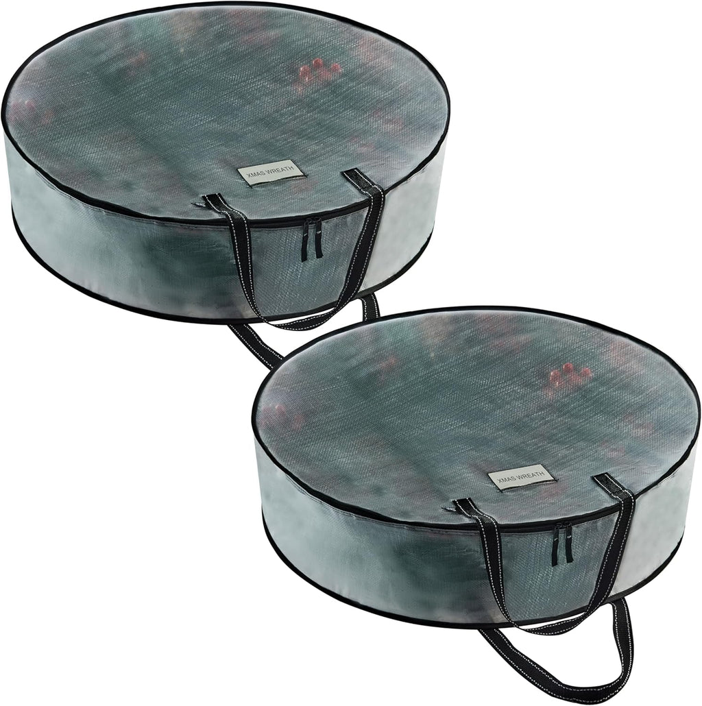 VENO Wreath Storage Container - 24 Inch Heavy Duty Clear Bags with Wall Hanging Handles | 2 Pack