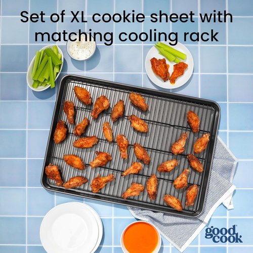 GoodCook Nonstick XL Cookie Sheet Set - 2 Everyday Baking Sheets with Cooling Grid | Gray