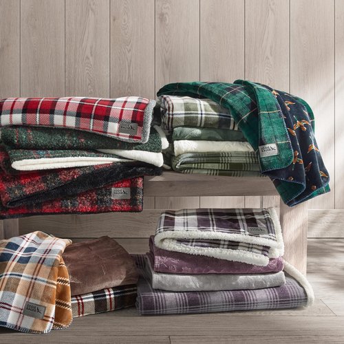 Eddie Bauer - Throw Blanket, Ultra-Soft Sherpa & Reversible Bedding for Year Round Comfort, Throw Blanket for Couch or Bed (Nordic Plaid Purple, 50" x 70")