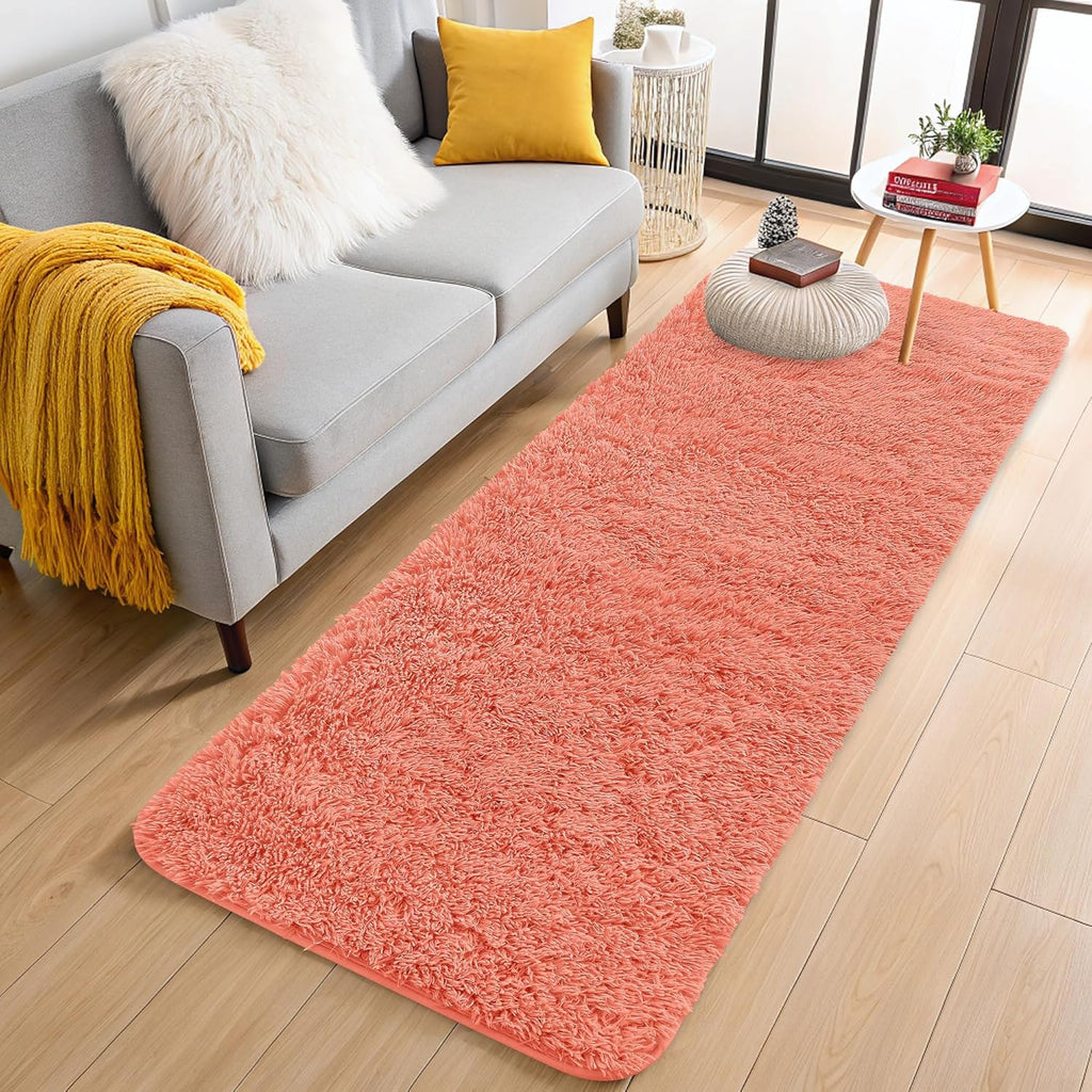 OLANLY Runner Rugs - Soft, Machine Washable Shaggy Carpet for Hallway & Bedroom | Coral Red 2x4 ft