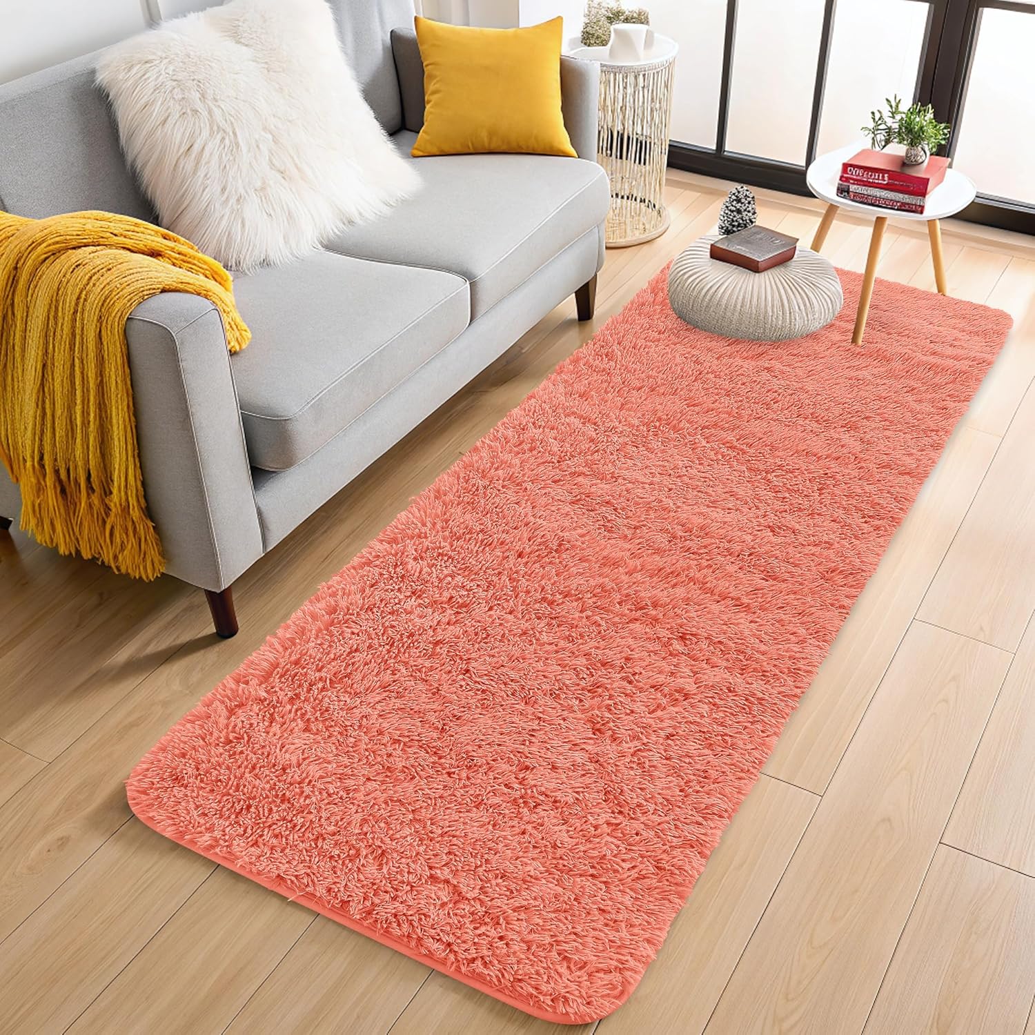 OLANLY Runner Rugs - Soft, Machine Washable Shaggy Carpet for Hallway & Bedroom | Coral Red 2x4 ft
