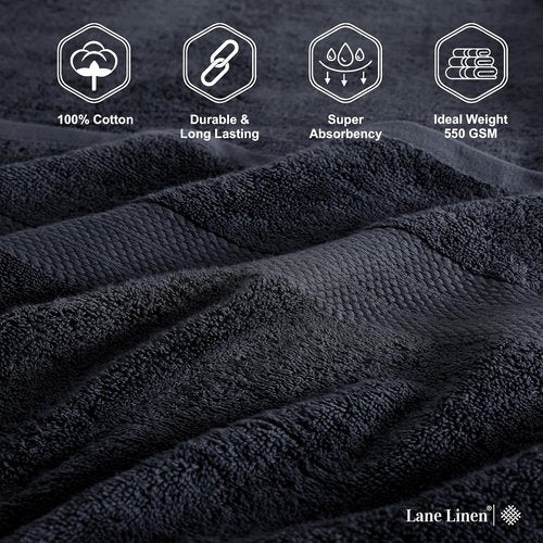 LANE LINEN Bath Towels - 100% Ring Spun Cotton, Quick-Drying, Soft & Absorbent - 4 Pack, Black (28"x54")
