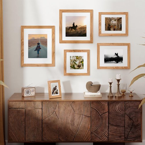 Fun Memories 16x20 Picture Frame, Solid Elm Wood Photo Frame with Tempered Glass, 16"x20" Frame matted to 11x14, Rustic Picture Frames, 16 by 20 Poster Frame for Wall Decoration, Natural, 1 Pack