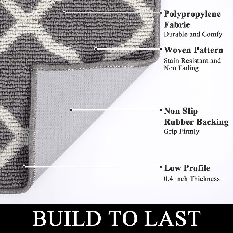 SHACOS Hallway Runner Rugs 2.6x12 ft Long Washable Non Slip Rubber Backing Carpet Runner Dirt Trapper Floor Runner Mats for Kitchen Hall Entryway Living Room, Light Gray