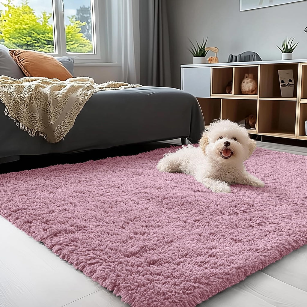 OLANLY 3x5 Soft Fluffy Shaggy Bedside Rug - Machine Washable Indoor Carpet for Kids & Nursery | Blush