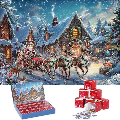 Civaner Christmas Advent Calendar - 1008-Piece Jigsaw Puzzles for Adults | 24-Day Countdown Fun