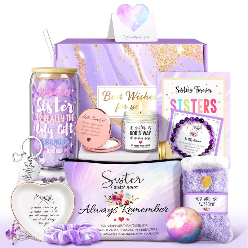 Sisters Birthday Gifts for Women Teen Girl, Best Friend Birthday Gifts Unique Friendship Gifts for Bestie BFF Friends Female Soul Sister Birthday Christmas Gift (Sisters Gifts-Purple)