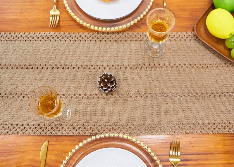 FEXIA Brown Table Runner Boho Burlap Coffee Table Runner with Tassels 90 Inches Long for Farmhouse Home Decor Modern Fall for Bohemian Dining Bedroom Decor Rustic Style (12x90 Inches)