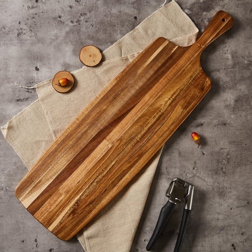 TEIBVG Acacia Wood Cutting Board and Large Charcuterie Board with Handle - Long Serving Board for Veggies, Bread, Cheese Board, Appetizers, and Picnic Celebrations, 24x7 Inch