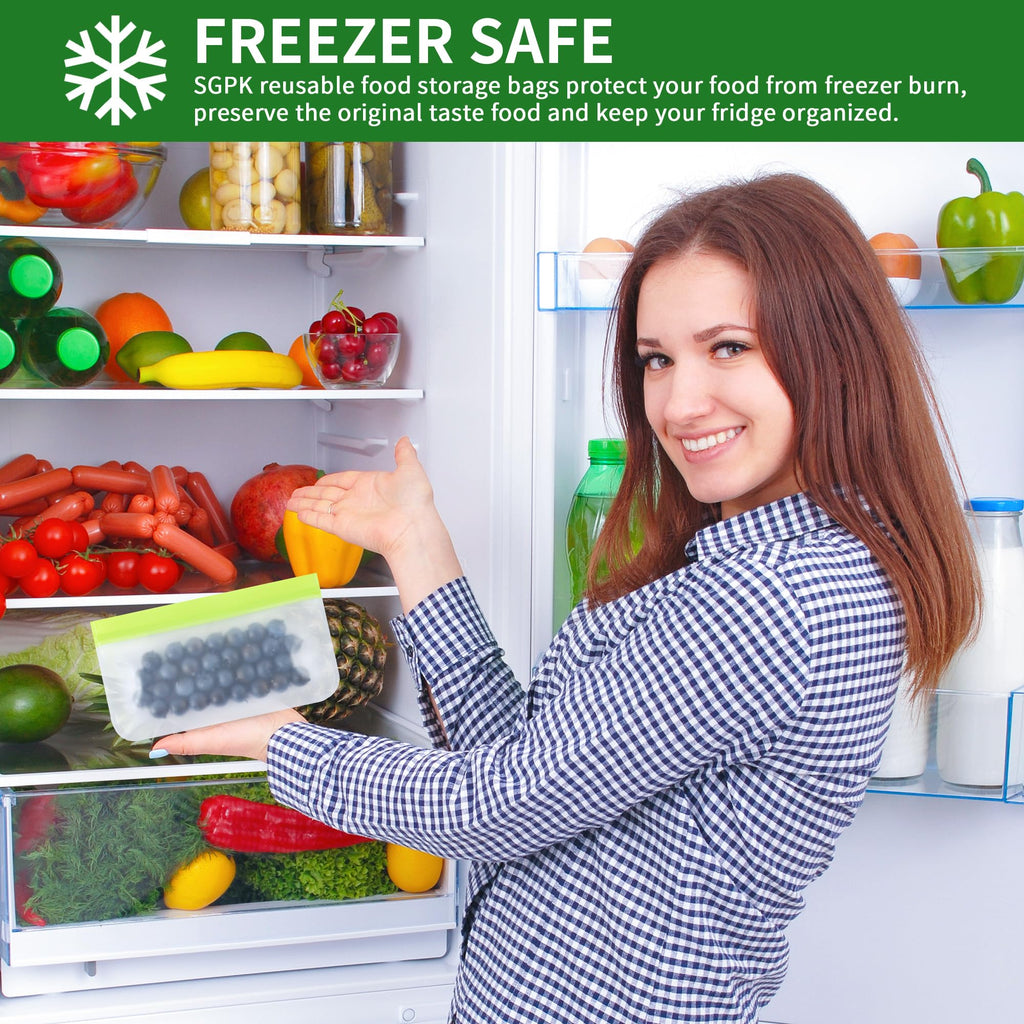 Reusable Freezer Bags 24 Pack Full Sizes Combo: 6 Snack, 6 Sandwich, 6 Quart, 6 Gallon | BPA Free, Dishwasher Safe & Leakproof | For Meal Prep, Lunch, Leftovers, Food Storage & Travel