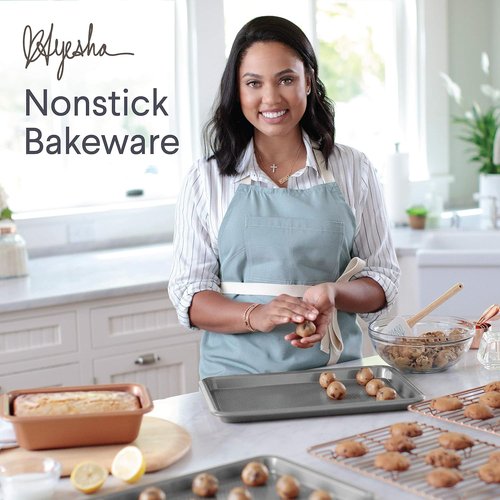 Ayesha Curry Nonstick Bakeware Set - 6-Piece Silver Set with Bread Pan, Cookie Sheet & Cake Pans