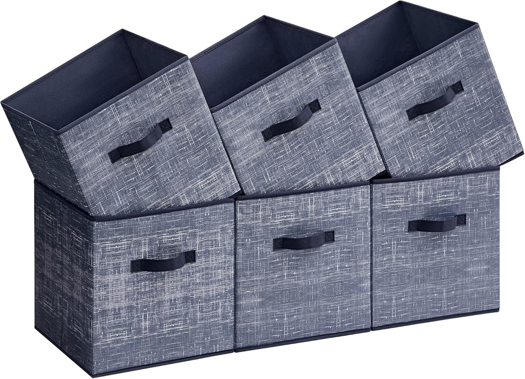 SONGMICS Storage Cubes - 13-Inch Non-Woven Fabric Bins with Double Handles - Set of 6, Misty Blue Closet Organizers