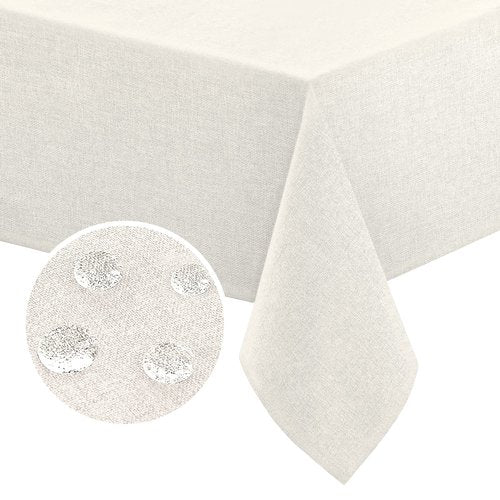 FantasDecor Linen Textured Table Cloths Rectangle Tablecloth Waterproof Spill-Proof Wrinkle Free Rectangular Cover for Dining Room and Outdoor Use, Heather Ivory, 60 x 102 Inch