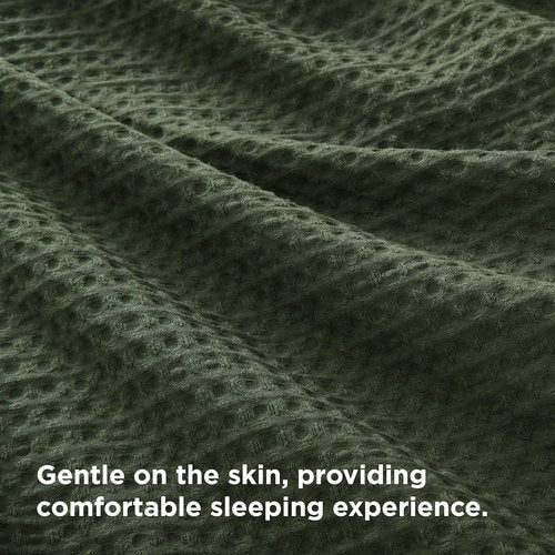 Bedsure Luxury Waffle Duvet Cover - Soft Olive Green Queen Size Bedding Set with 2 Pillow Shams (90"x90")