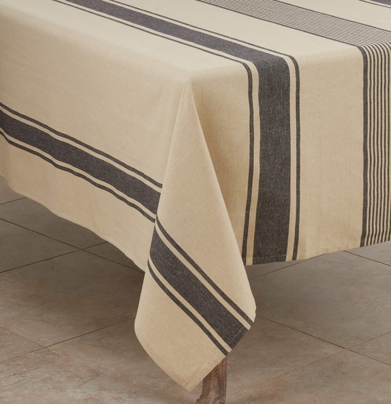 SARO LIFESTYLE Aulaire Collection Banded Cotton Tablecloth, 72"x72", Natural