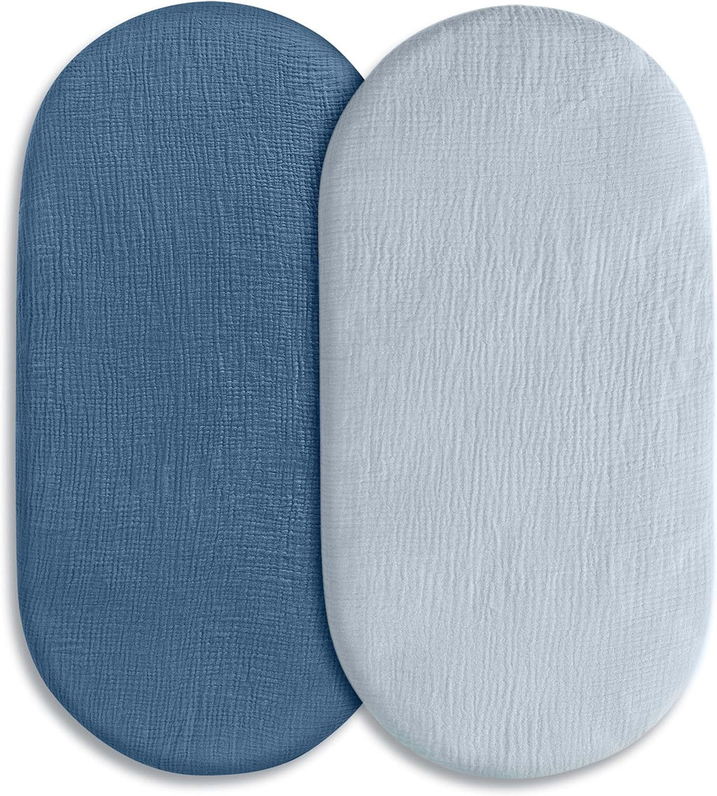 Skiennix Muslin Bassinet Fitted Sheets - Soft, Breathable Cotton Baby Mattress Set | 360° Elastic Fit, Universal Design