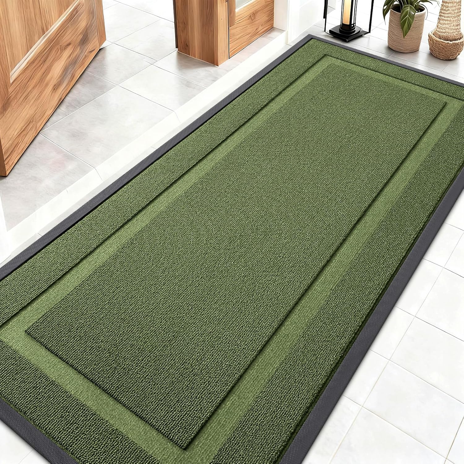 OLANLY Waterproof Front Door Mat - All-Season Indoor/Outdoor Doormat, Easy Clean, 59x23, Classic Green