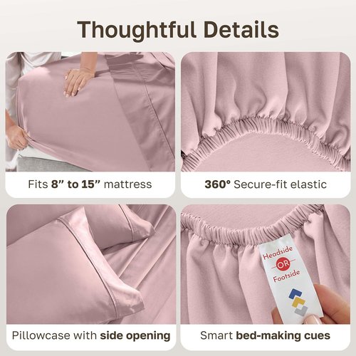 California Design Den 100% Cotton Twin Size Sheet Set - 400 Thread Count, Award-Winning Sateen Finish in Mauve