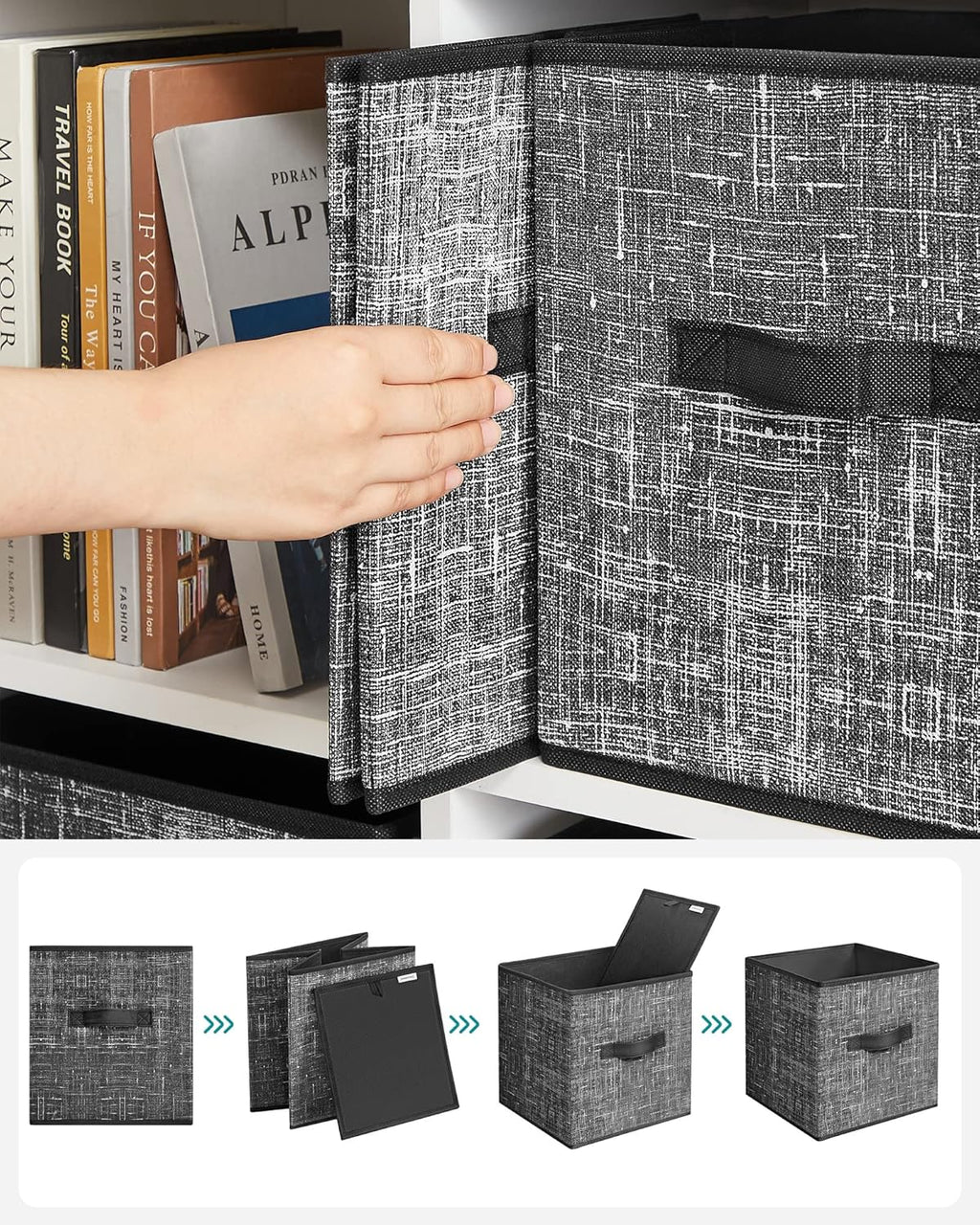 SONGMICS Storage Cubes - 11-Inch Foldable Non-Woven Fabric Bins | Set of 6 Closet Organizers in Classic Black