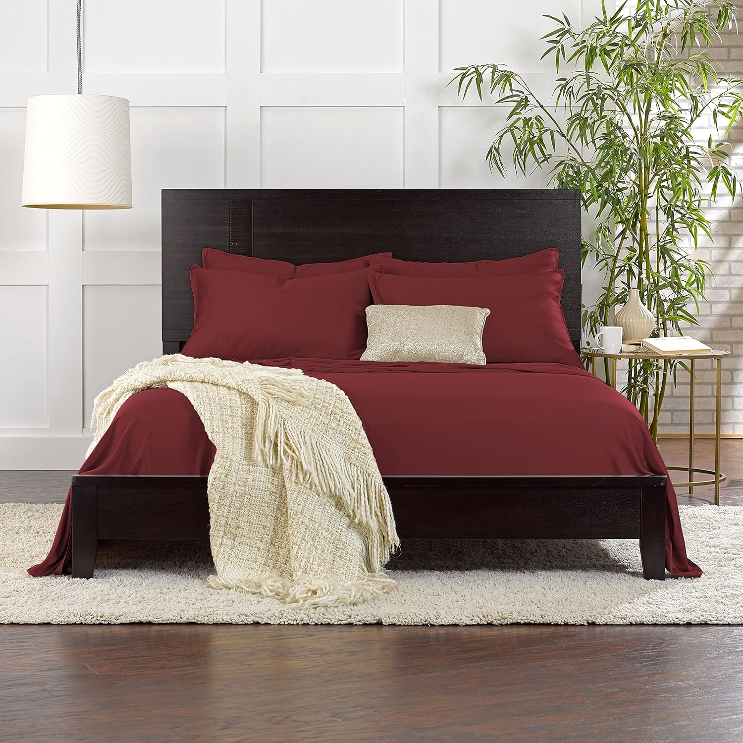 Pure Bamboo Queen Sheets - Luxuriously Soft & Cooling 100% Organic Viscose Bed Sheet Set | Merlot Color, Double Stitching