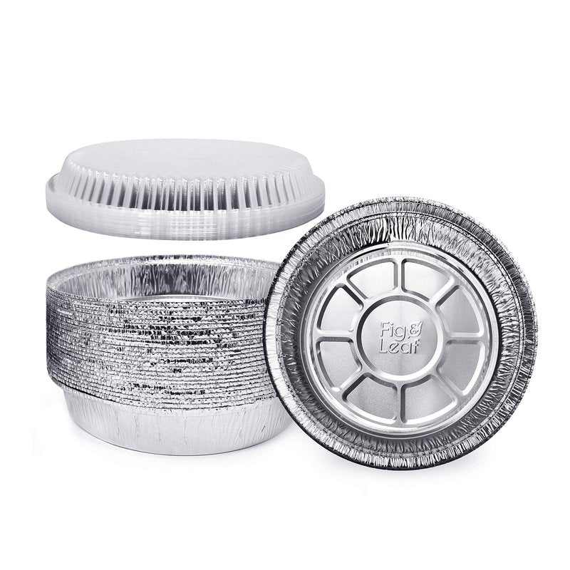 (60 Pack) Premium 7-Inch Round Foil Pans with Plastic Dome Lids l Heavy Duty l Disposable Aluminum Tin for Roasting, Baking, or Cooking
