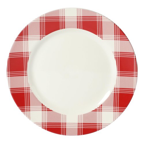Martha Stewart Christmas Plates 12 Piece Decorated Red and White Stoneware Dinnerware Set