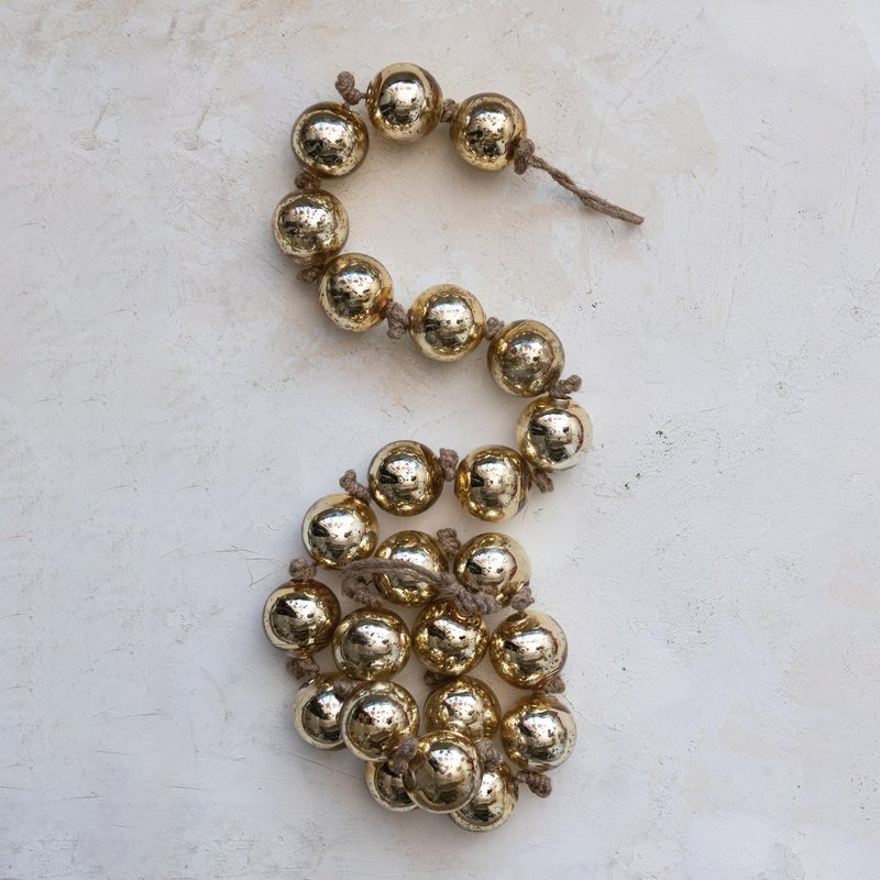 Creative Co-Op Glass Ball Ornament Garland on Jute String, Gold