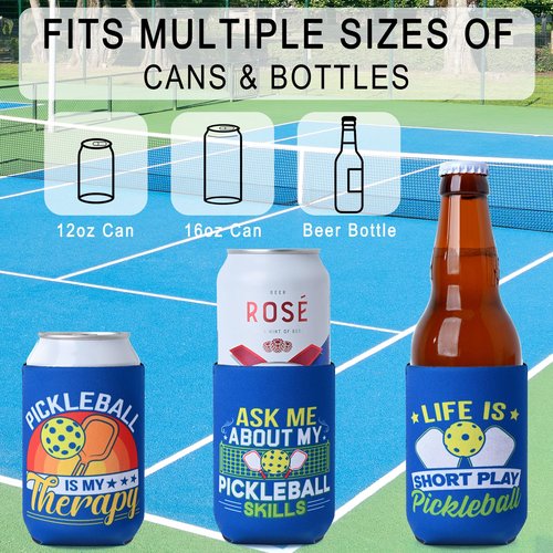 Xumbtvs Pickleball Themed Can Cooler, 12 Pcs Insulator Neoprene Beer Cans Sleeve for Party Decorations Favor Supplies, Funny Pickleball Gifts Accessories for Women Men