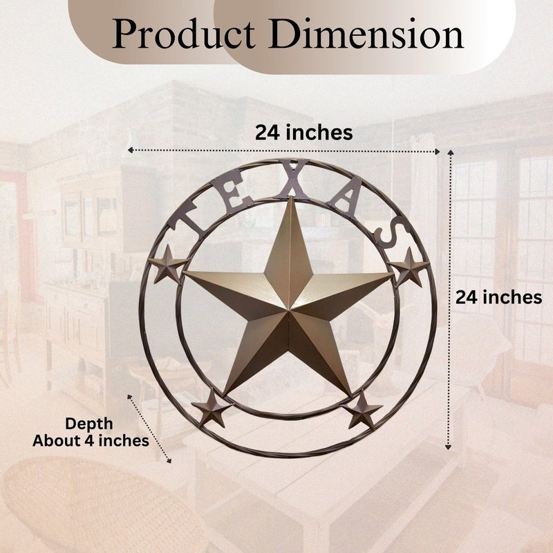BestGiftEver 24" Metal Wall Hanging Decoration - Rustic Western Wall Sculpture Texas Pride Home Decor, Rustic Wall Art for Living Room, Cowboy & Western Decor, Metal Texas Star Wall Art