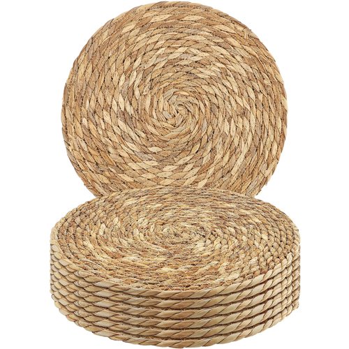Kochorie Set of 6 Round Woven Placemats - 13.8 Inches Natural Boho Rattan Wicker Table Mats for Home Dining Table