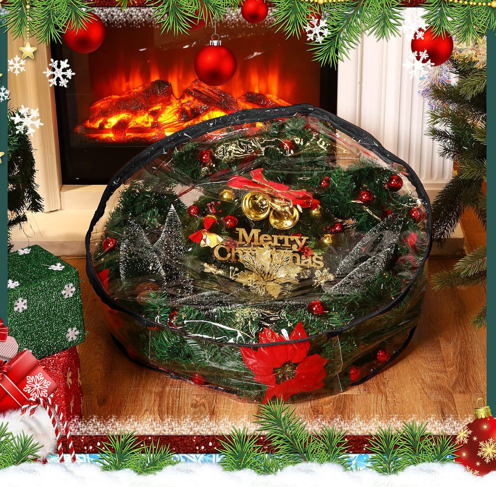 Shappy 24-Inch Clear Christmas Wreath Storage Bag - Durable Plastic with Dual Zippers & Reinforced Handles
