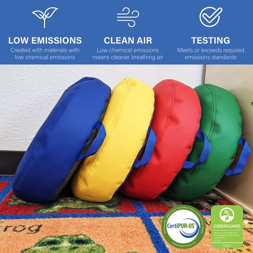 FDP SoftScape 15 inch Round Bean Floor Cushions with Handles; Flexible Seating for Home, Daycare, Preschool, Classroom, Yoga and Meditation, 4 inch Height (4-Piece) - Assorted
