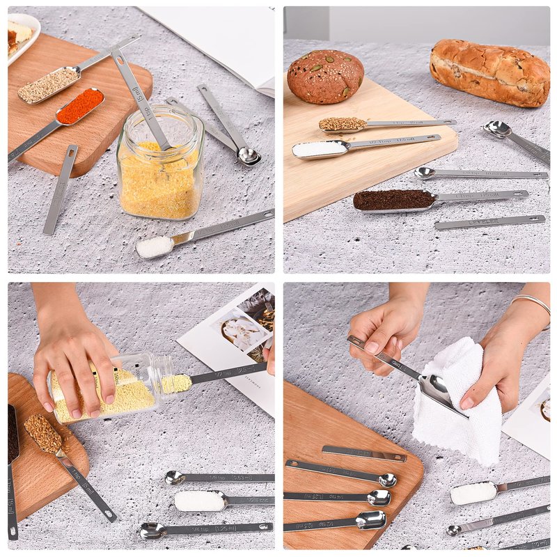 Nstezrne Stainless Steel Measuring Cups and Spoons Set of 12, 5 Dry Measuring Cups and 6 Measuring Spoons With Leveler for Kitchen