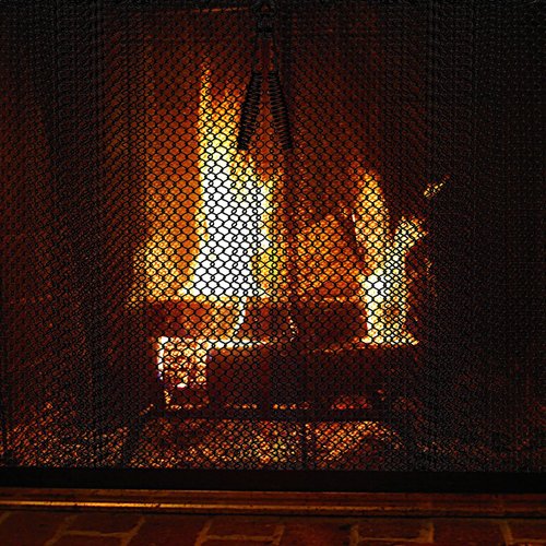 Pearwow Fireplace Mesh Screen Curtain,Two 24" Wide x 20" High Panels,Hanging Replacement Screens for Home Wood Burning Fireplaces,Black