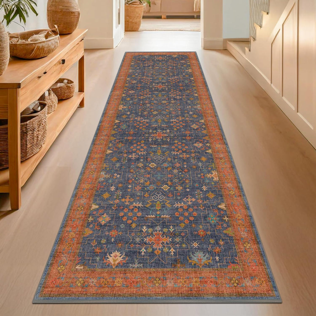 Skiennix Washable 8 Ft Long Runner Rug - Navy Blue Waterproof, Non-Slip, Stain Resistant (2'6"x8')