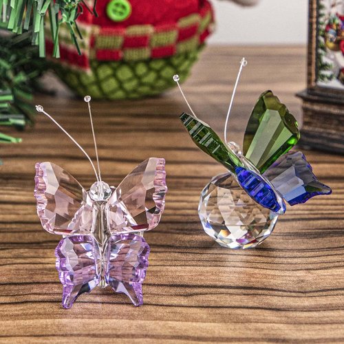 H&D Hyaline & Dora Crystal Butterfly Figurines - Handmade K9 Glass Decor | 2-Piece Set for Weddings & Home