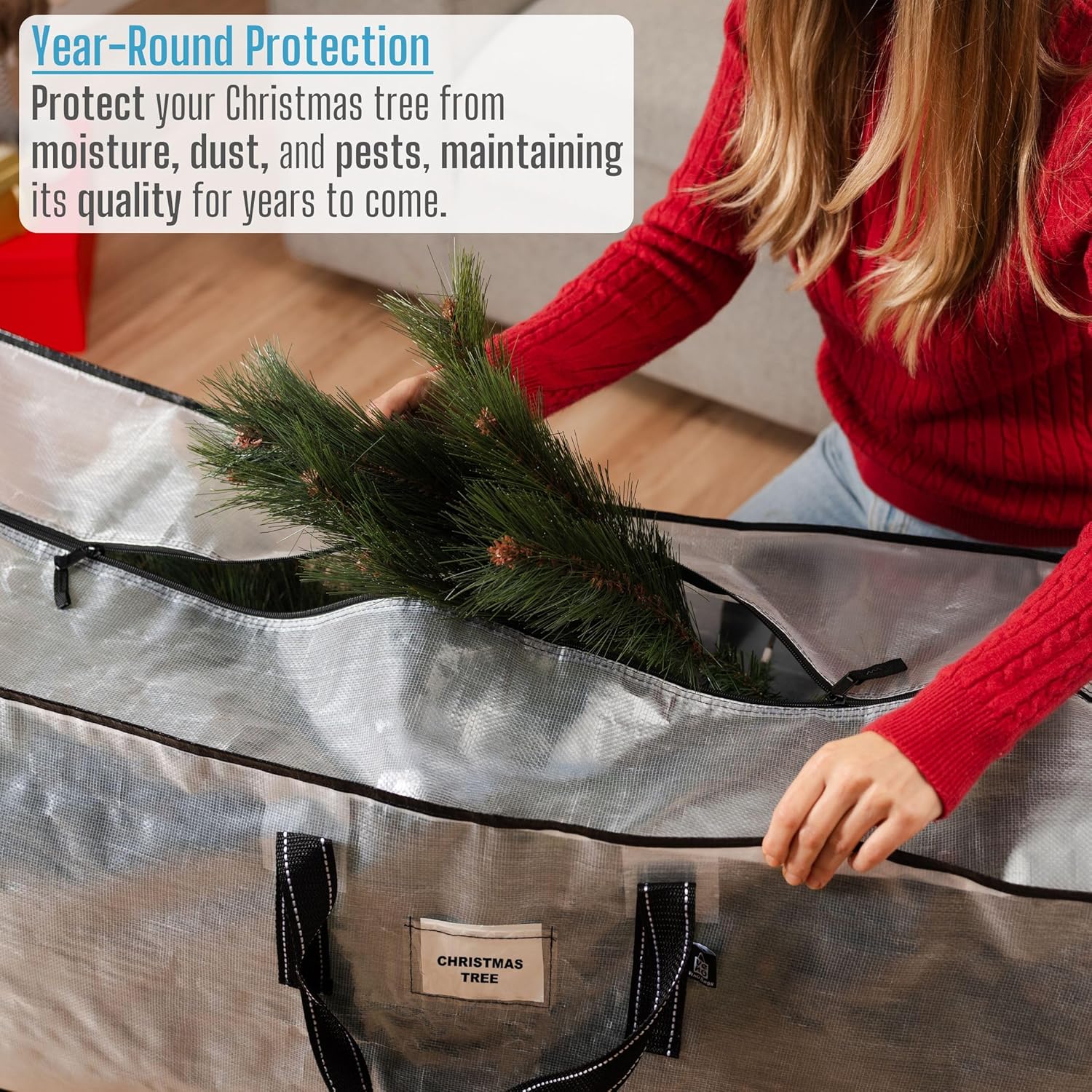 VENO Clear Christmas Tree Storage Bag | Heavy-Duty 9 Ft Capacity with Zipper & Durable Handles (2 Pack)