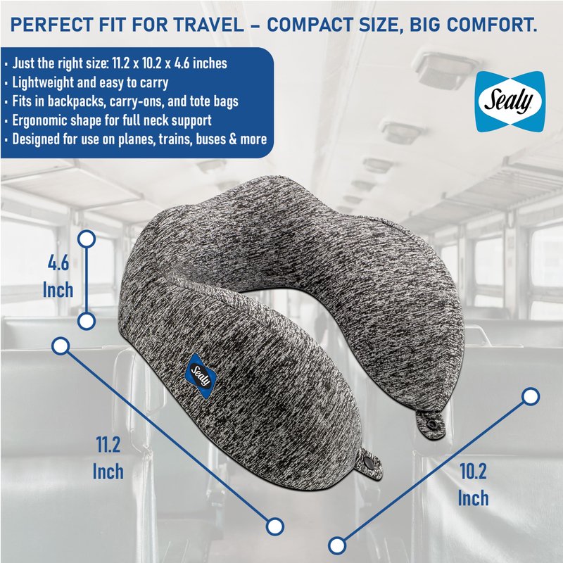 Sealy Travel Pillow – Airplane Pillow for Neck Support, Neck Pillow for Traveling, Travel Neck Pillow for Airplanes, Ergonomic Travel Pillow, Premium Support Travel Pillows for Long Flights