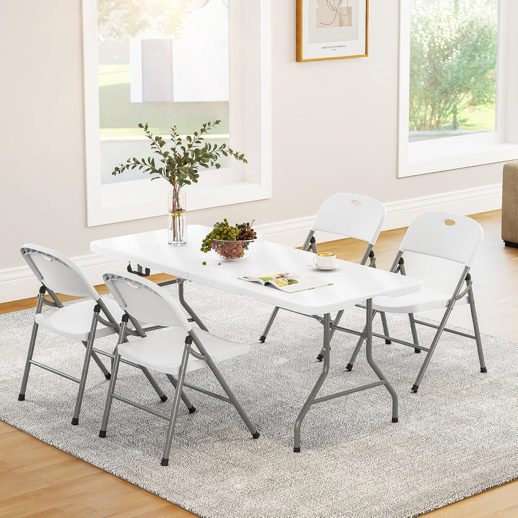 Skiennix 6FT Folding Table - Heavy Duty Waterproof HDPE Top | Portable & Foldable with Handle, 350 LBS Capacity