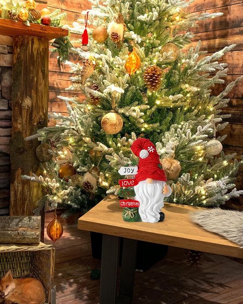 iStatue Christmas Gnome Figurine - Lighted Snowflake Sign | 9.4'' Resin Holiday Decor Gift