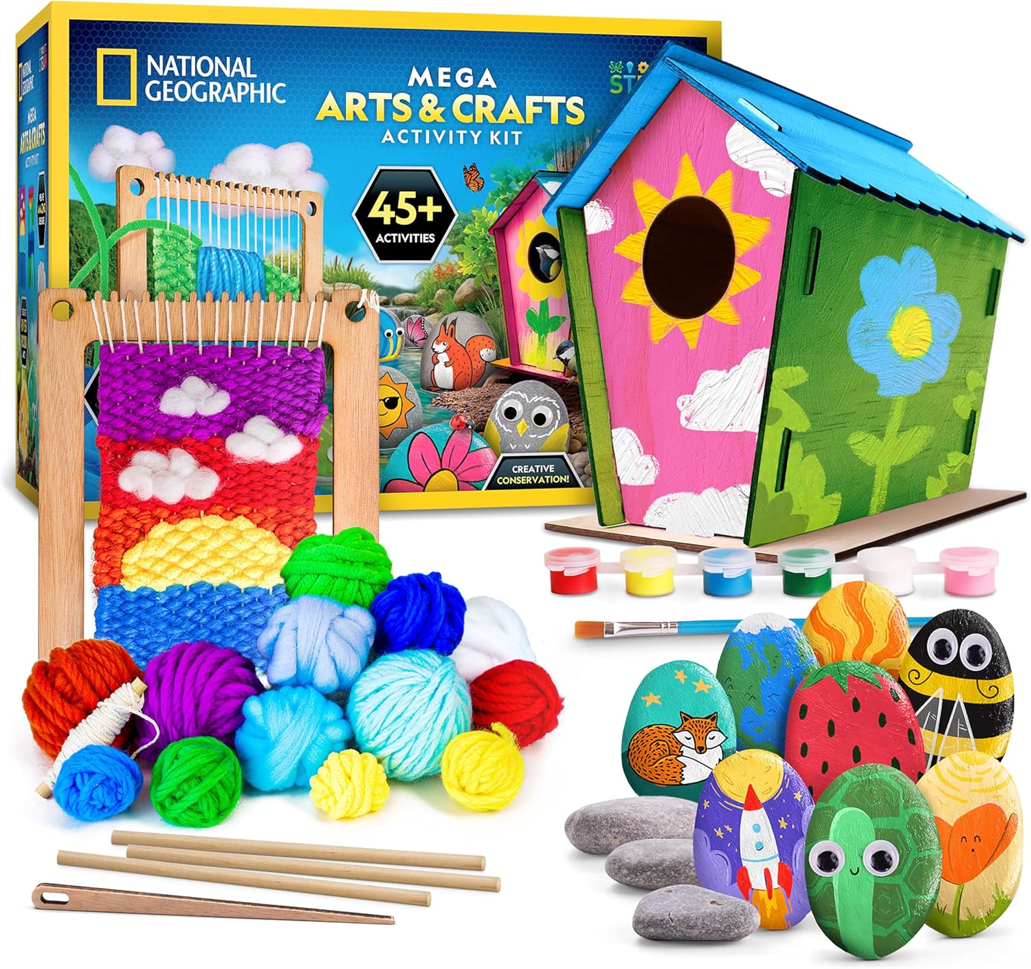 National Geographic Mega Arts & Crafts Activity Kit - 3-in-1 Craft Set for Kids | Build, Paint & Weave