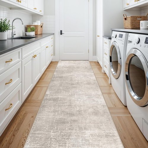 HY HAOYUNLAI Runner Rugs for Hallways - Soft Non-Slip Kitchen Rug with Rubber Backing | Washable Beige/Cream (2'6"x12')