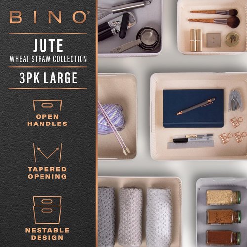 BINO Woven Plastic Basket - Large Natural 3-Pack | Stylish Home Organization & Space-Saving Storage