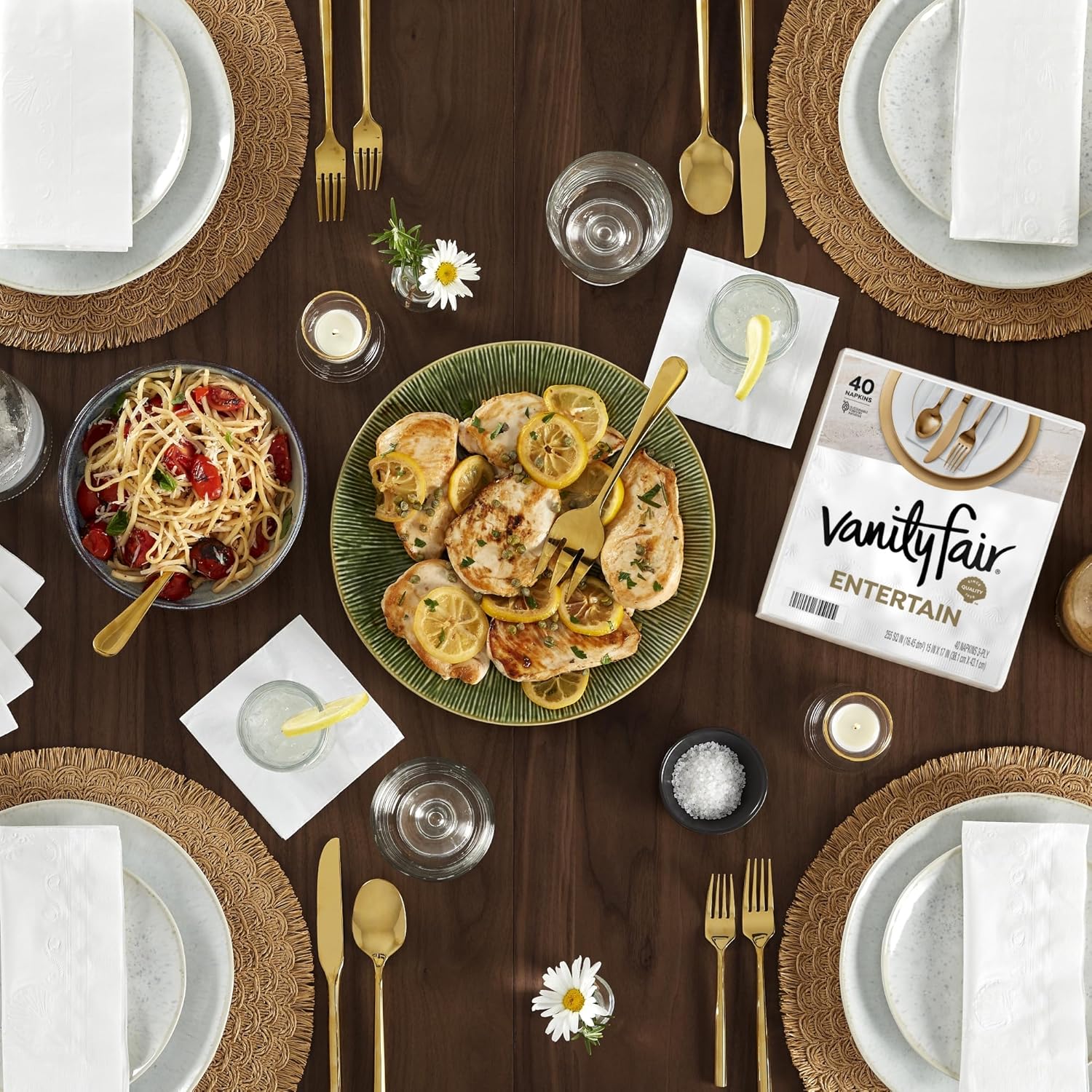 Vanity Fair Disposable Entertain Paper Napkins - 40 Count | Perfect for Events & Gatherings